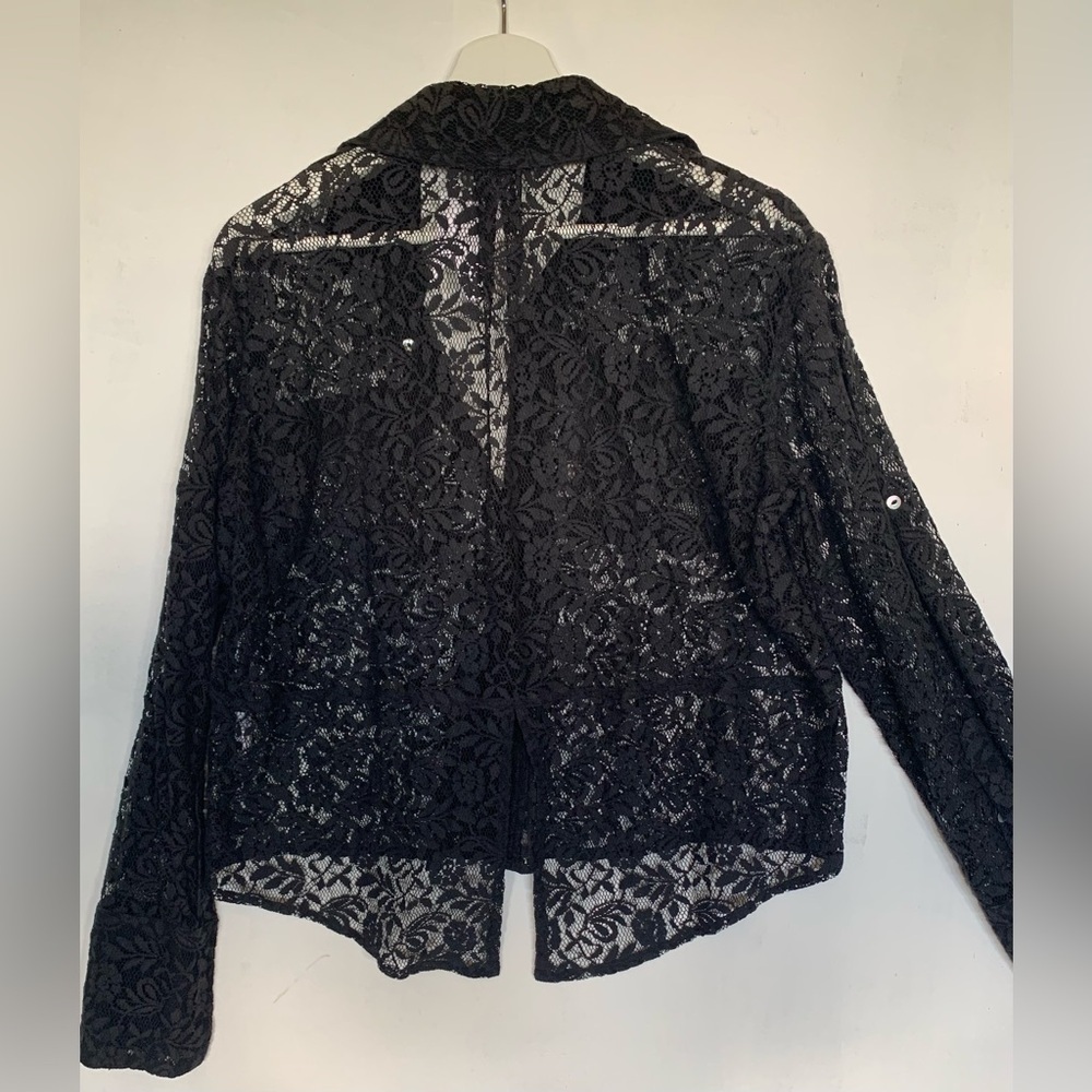 π Chelsea Flower Shirt Jacket Lace Mother of Pearl Buttons New Yearβs Eve BLK S - Picture 6 of 16
